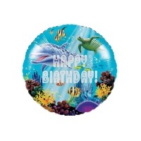 Globo redondo Happy Birthday de Animales Marinos de 45 cm - Creative Converting