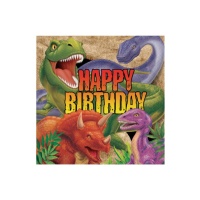 Servilletas de dinosaurios T-Rex felicidades de 16,5 x 16,5 cm - 16 unidades