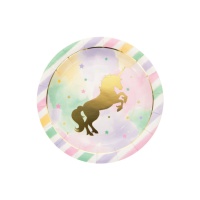 Platos de Unicornio dorado de 22 cm - 8 unidades