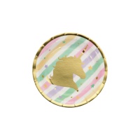 Platos de Unicornio dorado de 17 cm - 8 unidades