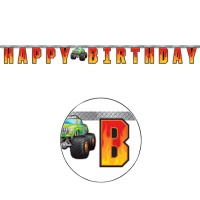 Guirnalda feliz cumpleaños de monster trucks - 2,05 m