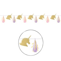 Guirnalda de Unicornios dorados y pompones - 1,98 m