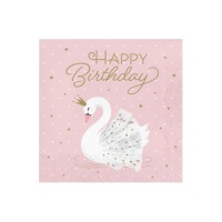 Servilletas de Cisne feliz cumpleaños de 16,5 x 16,5 cm - 16 unidades