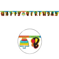 Guirnalda de feliz cumpleaños de Tarta de cumpleaños arcoíris - 2,18 m