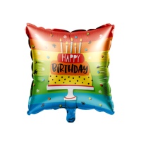 Globo cuadrado de Tarta de cumpleaños arcoíris de 45 cm - Creative Converting