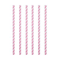 Pajitas de papel chevron rosa y blanco - 24 unidades