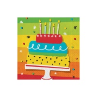 Servilletas de Tarta de cumpleaños arcoíris de 16,5 x 16,5 cm - 16 unidades