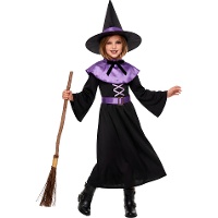 Disfraz de bruja morado y negro para niña