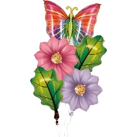 Bouquet de flores, hojas y mariposa - 5 unidades