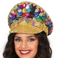 Gorra de policia dorada de love con pedrería