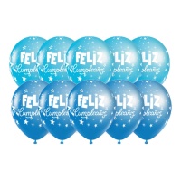 Globos de Feliz Cumpleaños azules con estrellas de 30 cm - 10 unidades