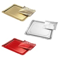 Bandeja de 22 x 28 cm rectangulares de cartón colores metalizados con blonda - 1 unidad