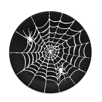 Bandeja de cartón negra con telaraña blanca de 30 cm - 1 unidad