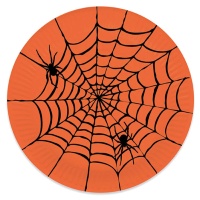 Bandeja de cartón naranja con telaraña negra de 35 cm - 1 unidad