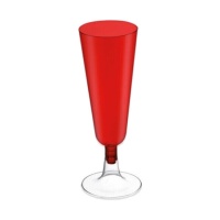 Copa de 150 ml de plástico roja con pie transparente de cava - 4 unidades