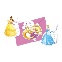 Invitaciones de las Princesas Disney Cenicienta, Bella y Rapunzel - 6 unidades