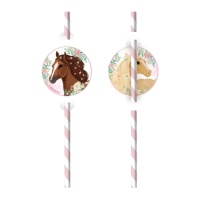 Pajitas de papel de Caballo rosa - 8 unidades