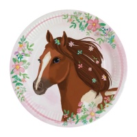 Platos de Caballo Rosa de 23 cm - 8 unidades