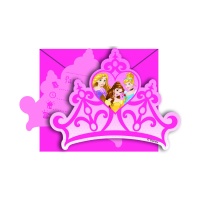 Invitaciones de Princesas Disney con forma de corona - 6 unidades