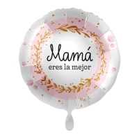 Globo redondo blanco de Mamá eres la mejor de 43 cm - Premioloon