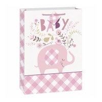 Bolsa de regalo de Baby Pink Elephant Floral de 36 x 26,5 cm - 1 unidad