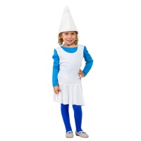 Disfraz de enanito azul con guantes para niña