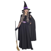 Disfraz de bruja negra con capa para mujer