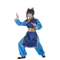 Disfraz de chino oriental azul para niña