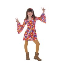 Disfraz de hippie años 70 con flores para niña