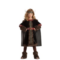 Disfraz de vikingo escandinavo negro para niña