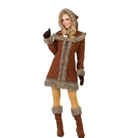 Disfraz de esquimal con capucha y guantes marrón para mujer