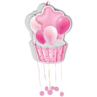 Piñata de Cupcake y globos rosa