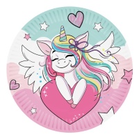 Platos de unicornio amoroso de 18 cm - 8 unidades