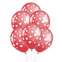 Globos de látex rojo con corazones blancos de 30 cm - 10 unidades