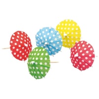 Pick de colores con forma de sombrilla con topos de 10 cm - 10 unidades