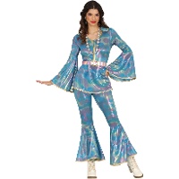 Disfraz estilo disco azul estampado para mujer