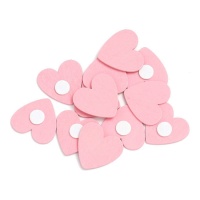 Figuras de madera de corazón rosa con adhesivo - 12 unidades