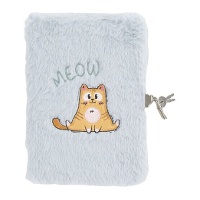 Diario de gato con candado de peluche gris de 13 x 19 cm - 1 unidad