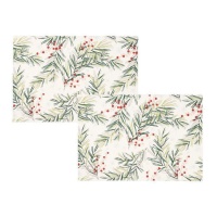 Mantel individual de flores de bayas rojas de 48 x 33 cm - 2 unidades