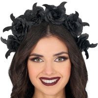 Diadema de flores negras y murciélagos