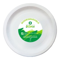 Platos de 25 cm redondos de cartón compostable blanco con cenefa - 5 unidades