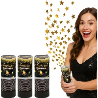 Cañón de confeti de 10,5 cm de estrellas doradas - 3 unidades