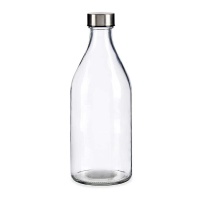 Botella de 1000 ml transparente redonda con tapón de acero