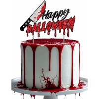 Topper para tarta de cuchillo sangriento con glitter de 16 x 24 cm