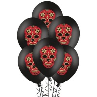 Globos de látex negros de Día de los muertos de 30 cm - PartyDeco - 6 unidades