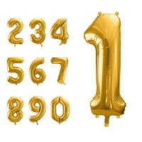 Globo de número gigante dorado metalizado de 86 cm - PartyDeco