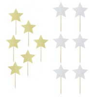 Picks para cupcakes de estrellas doradas - 6 unidades