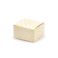 Caja cuadrada crema con topos dorados de 6 cm - 10 unidades