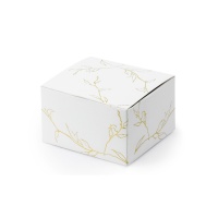 Caja cuadrada blanca con ramas doradas de 6 cm - 10 unidades