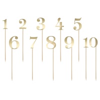 Toppers de números para la mesa dorados - 11 unidades